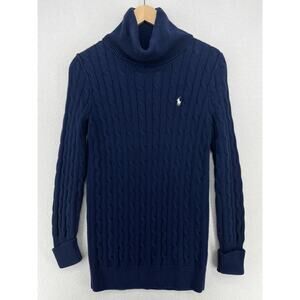 POLO RALPH LAUREN Sweater Womens M Cable Knit Tunic Sport Cotton Turtleneck Blue